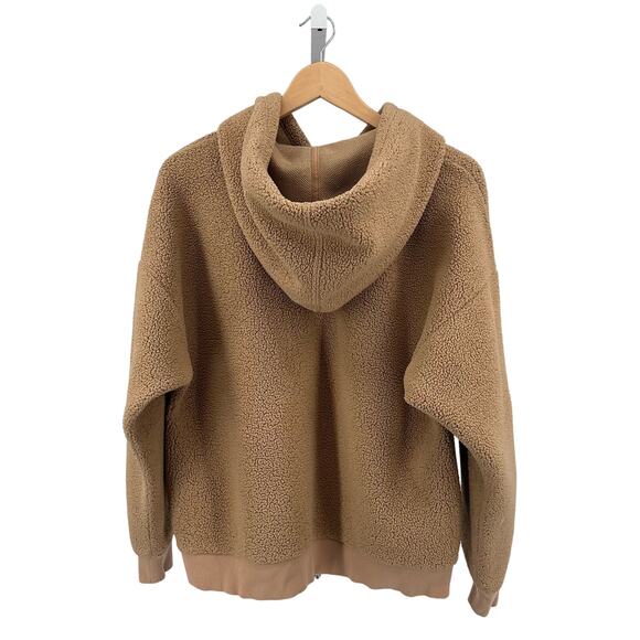 Sunday Best Sherpa Sweatshirt Tan WMNS Aritzia Hoodie XS Ribbed Side Zip Pockets - Picture 2 of 6